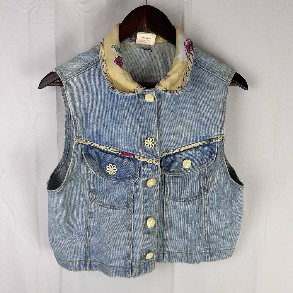 VTG Romeo Romeo Varied‎ Buttons Floral Collar Denim Vest Wms M Western Boho